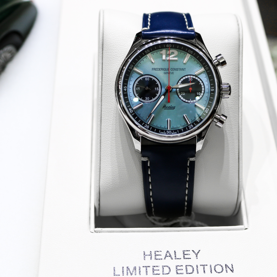 Frederique Constant Healey Chronograph 42 mm in presentation box front view