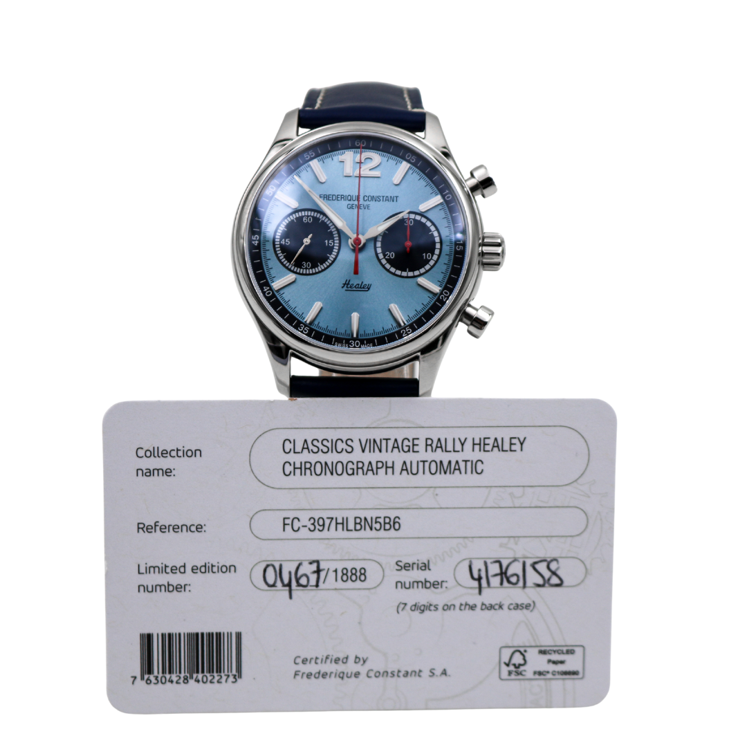Frederique Constant Healey Chronograph 42 mm with warranty card back