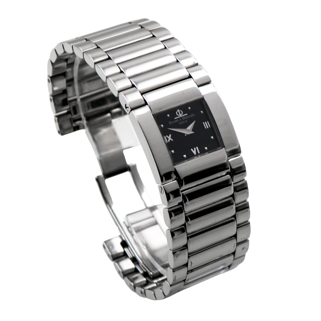 Left side view of the Baume & Mercier Catwalk (Silver) Watch, highlighting the polished stainless steel case and crown.