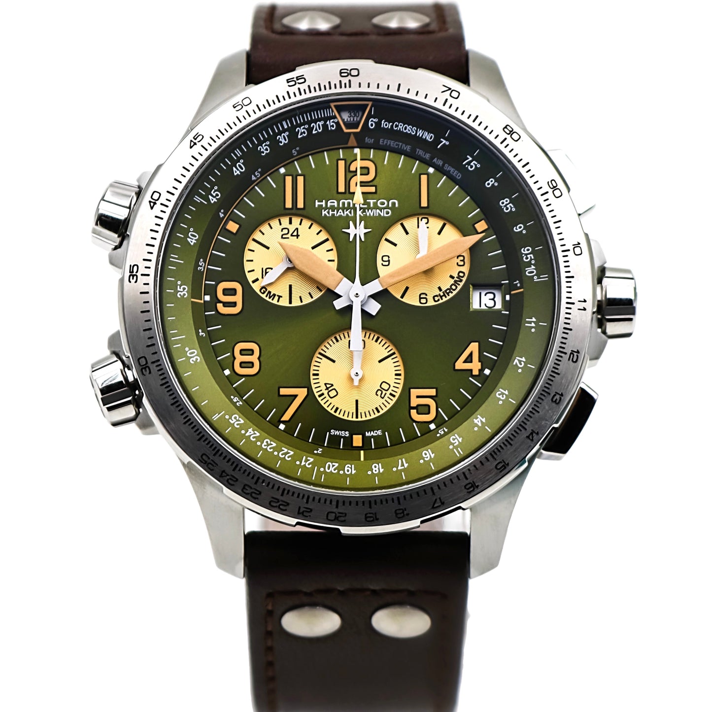 Hamilton Khaki Aviation X-Wind GREEN DIAL BROWN CALF LEATHER MENS WATCH