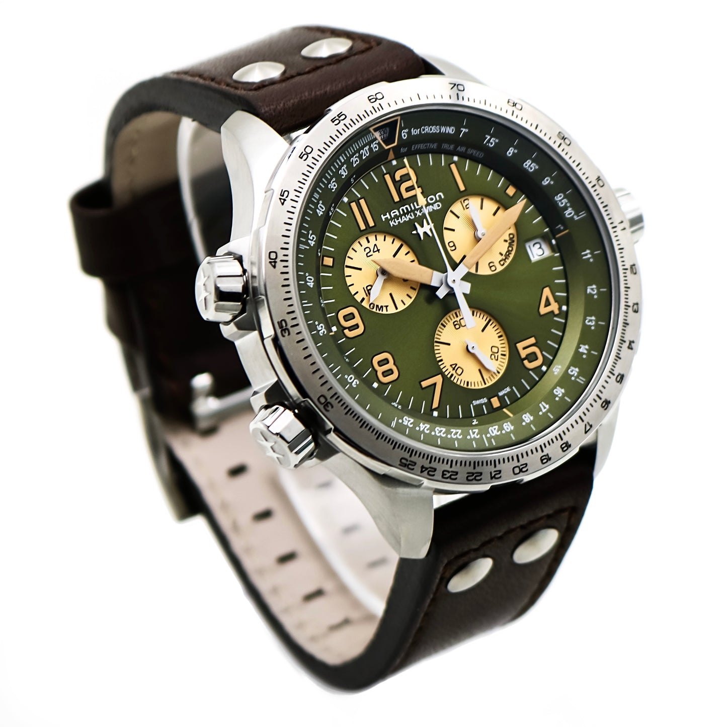 Hamilton Khaki Aviation X-Wind GREEN DIAL BROWN CALF LEATHER MENS WATCH