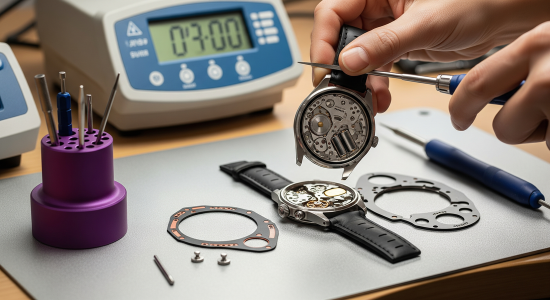 Watch movement removed from case during professional servicing