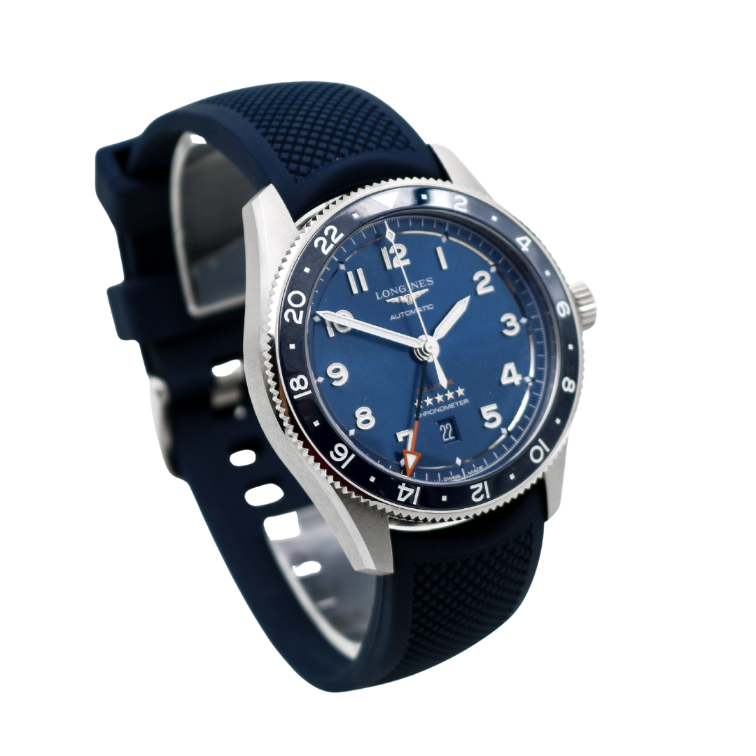 Longines Spirit Zulu Time GMT 42 mm – Blue Dial on Blue Rubber Strap (Ref. L3.812.4.93)