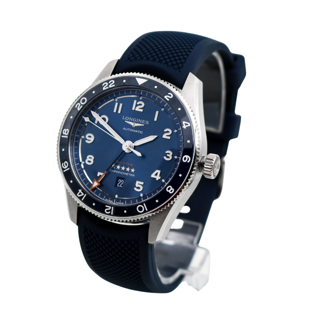 Longines Spirit Zulu Time GMT 42 mm – Blue Dial on Blue Rubber Strap (Ref. L3.812.4.93)