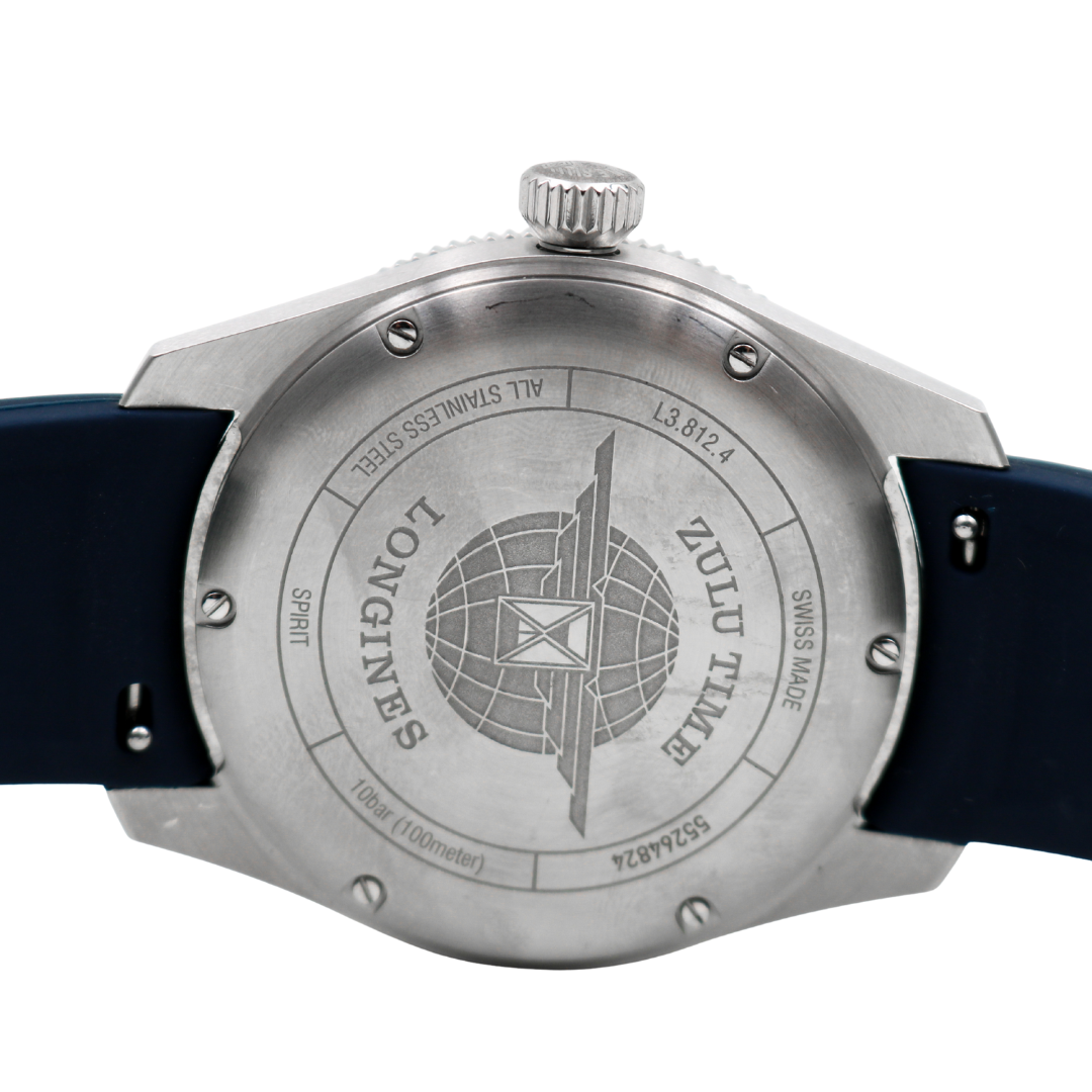 Longines Spirit Zulu Time GMT 42 mm – Blue Dial on Blue Rubber Strap (Ref. L3.812.4.93)