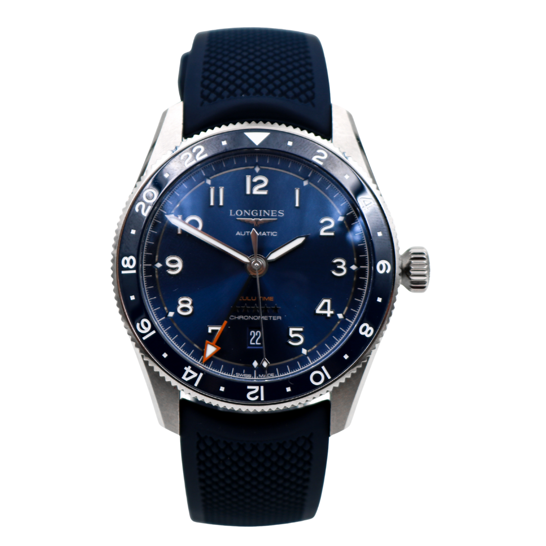 Longines Spirit Zulu Time GMT 42 mm – Blue Dial on Blue Rubber Strap (Ref. L3.812.4.93)
