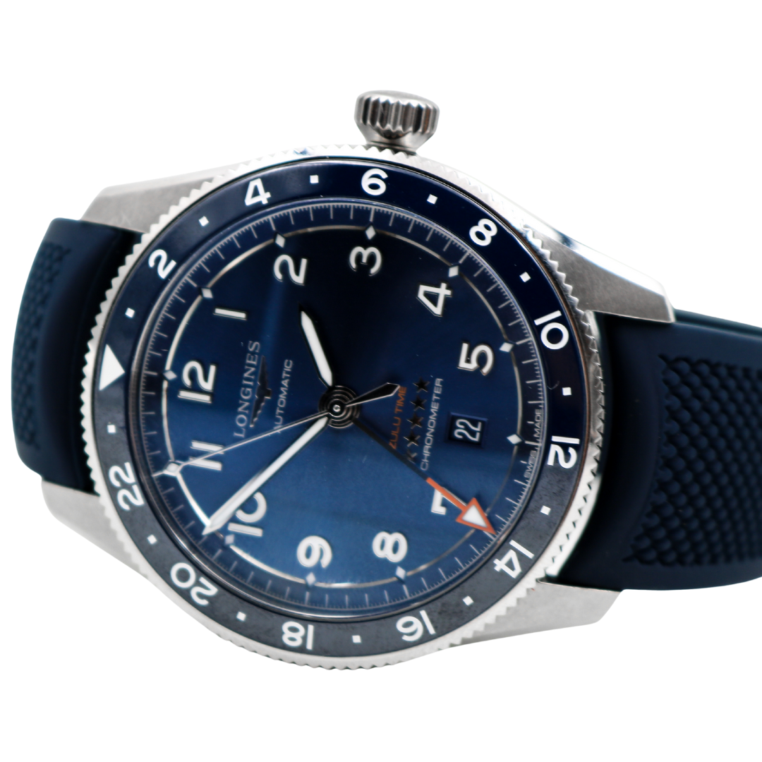 Longines Spirit Zulu Time GMT 42 mm – Blue Dial on Blue Rubber Strap (Ref. L3.812.4.93)