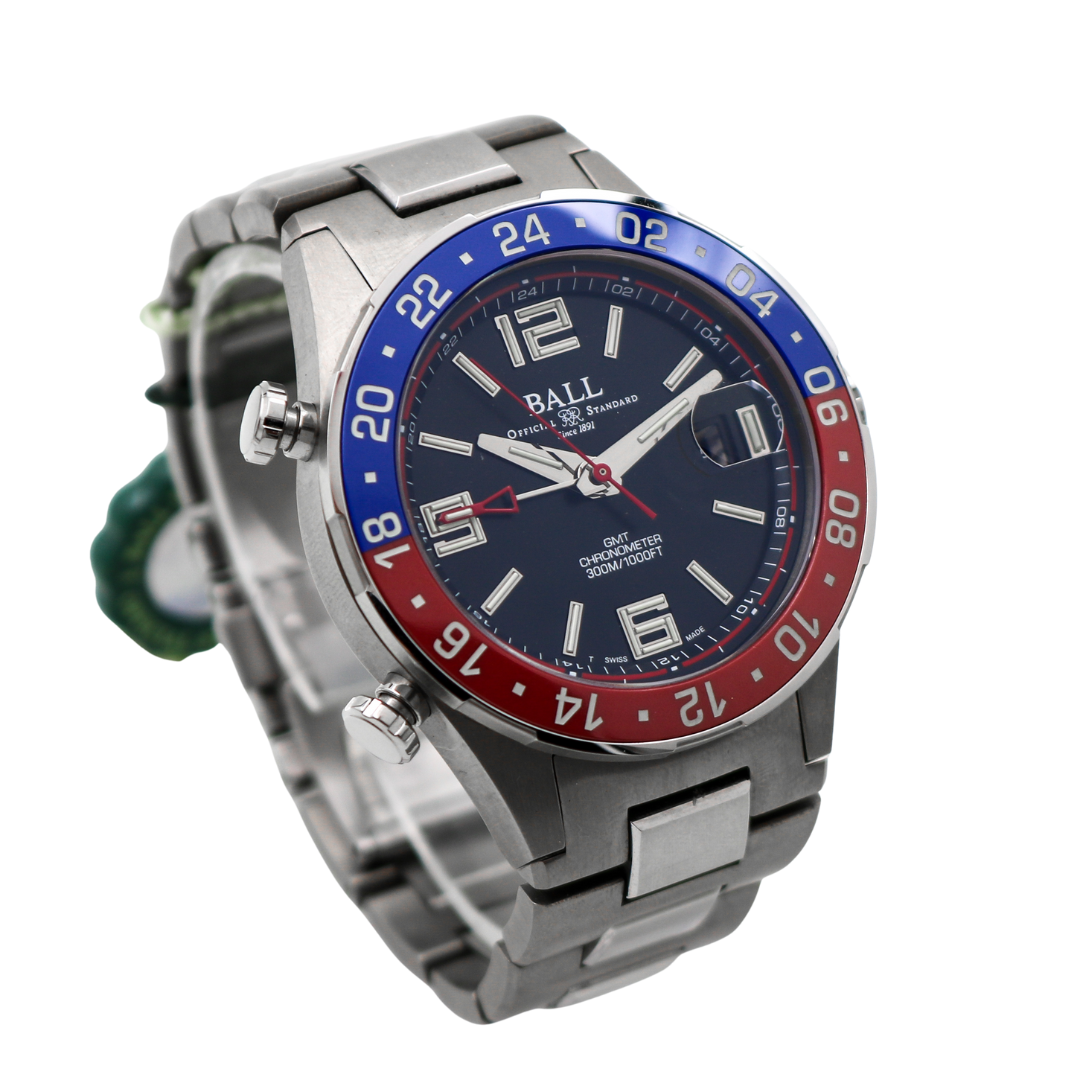 Three-quarter left angle view of Ball Engineer III Maverick GMT watch