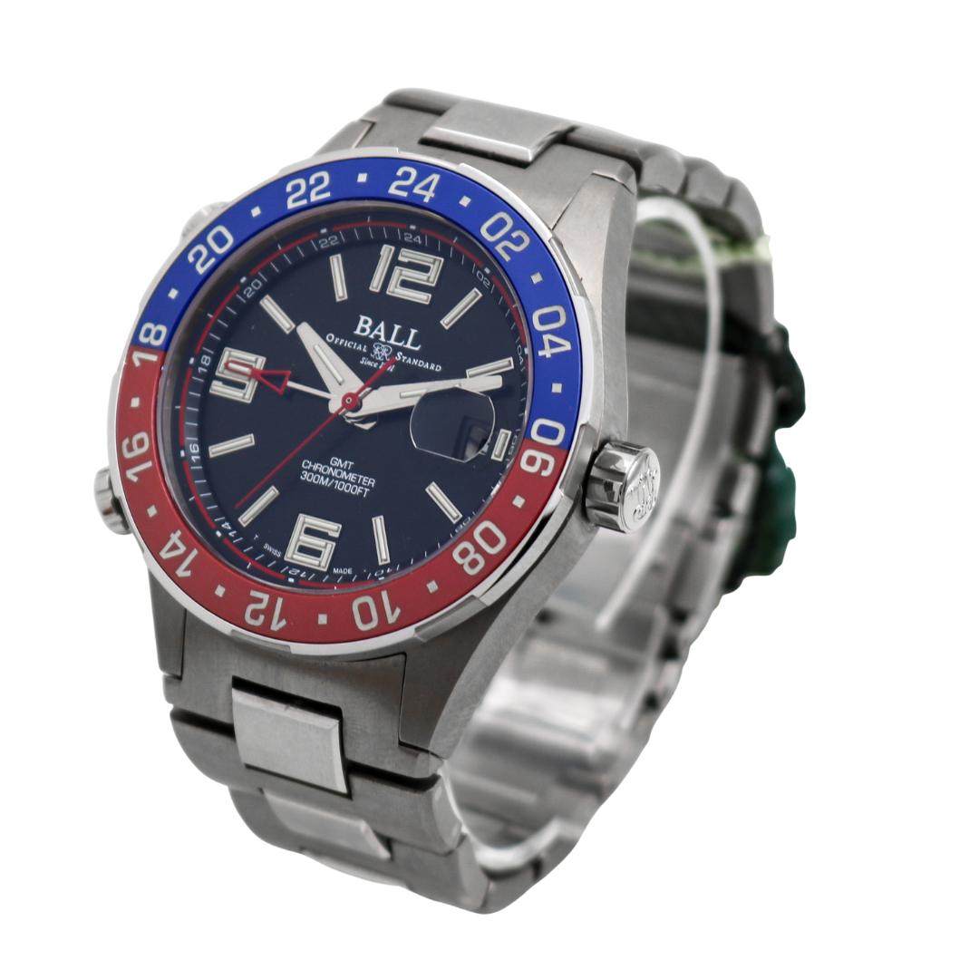 Three-quarter right angle view of Ball Engineer III Maverick GMT watch