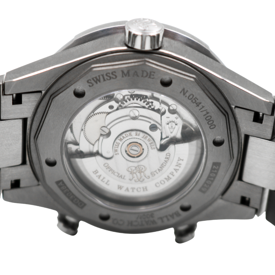Caseback showing movement of Ball Engineer III Maverick GMT watch