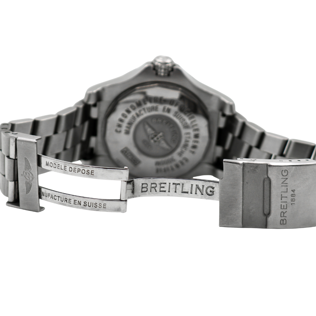 Breitling Avenger Seawolf open clasp, inner engraving visible.