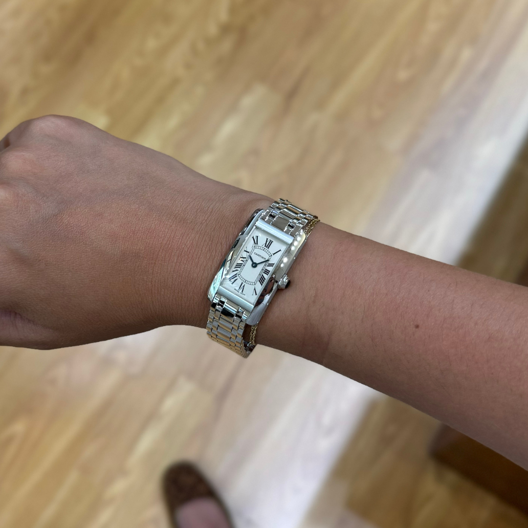 Cartier Ballon Bleu Small 18K White Gold watch on wrist
