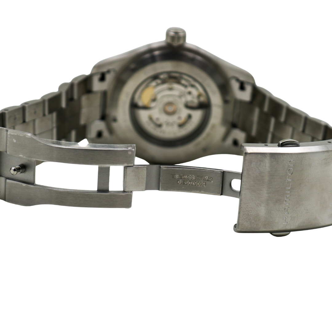 Open clasp of Hamilton Khaki Field green dial watch