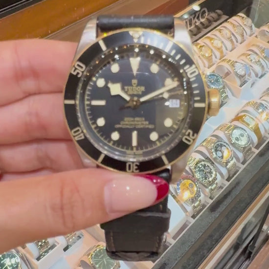 Video of Tudor Black Bay 41mm Black Dial watch showing rotating angles and design details