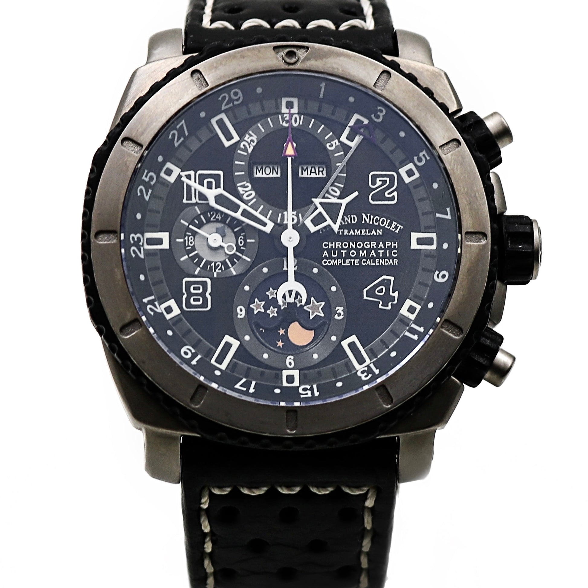 Armand Nicolet Chronograph Complete Calendar rare mens watch