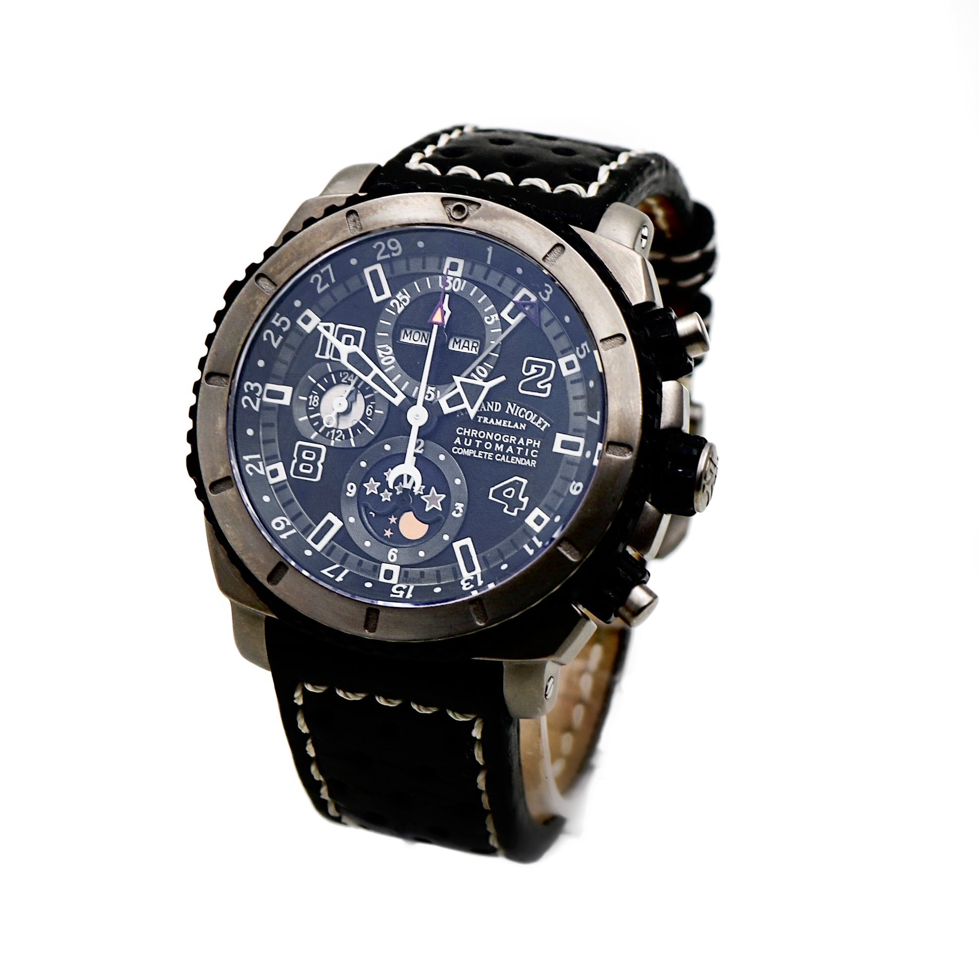 Armand Nicolet Chronograph Complete Calendar rare mens watch