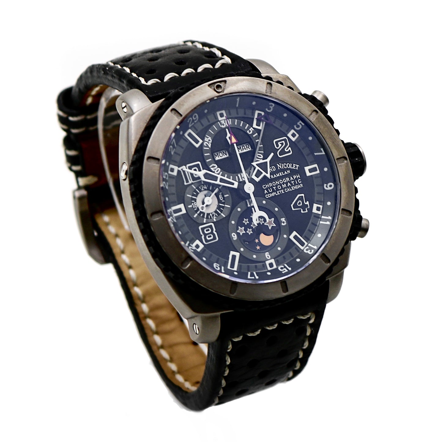Armand Nicolet Chronograph Complete Calendar rare mens watch
