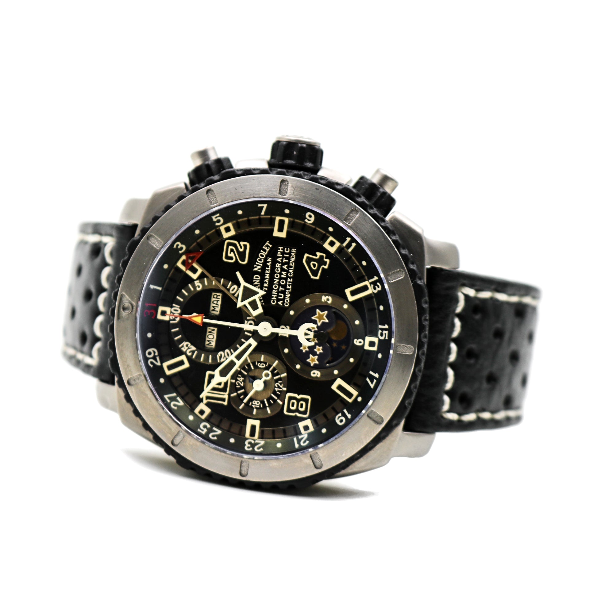 Armand Nicolet Chronograph Complete Calendar rare mens watch
