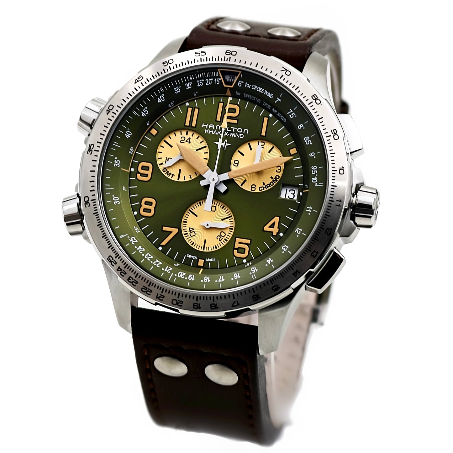 Hamilton Khaki Aviation X-Wind GREEN DIAL BROWN CALF LEATHER MENS WATCH