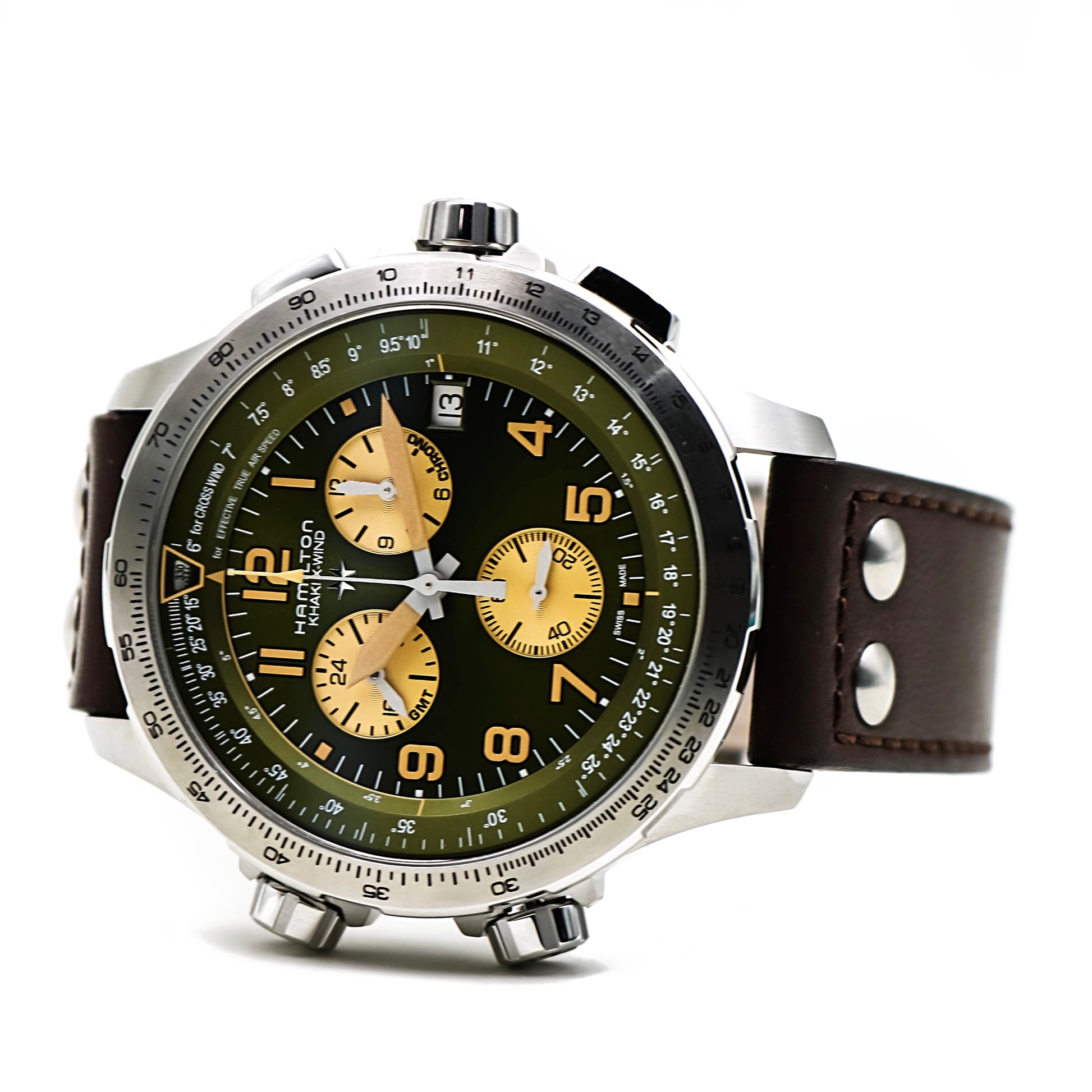 Hamilton Khaki Aviation X-Wind GREEN DIAL BROWN CALF LEATHER MENS WATCH