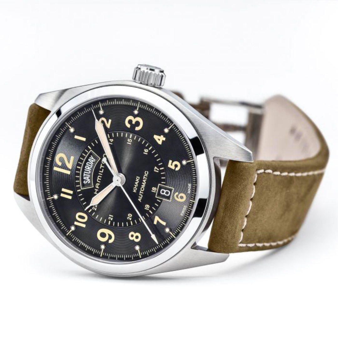  Hamilton Khaki Field Automatic Brown Calfskin Leather Mens Watch