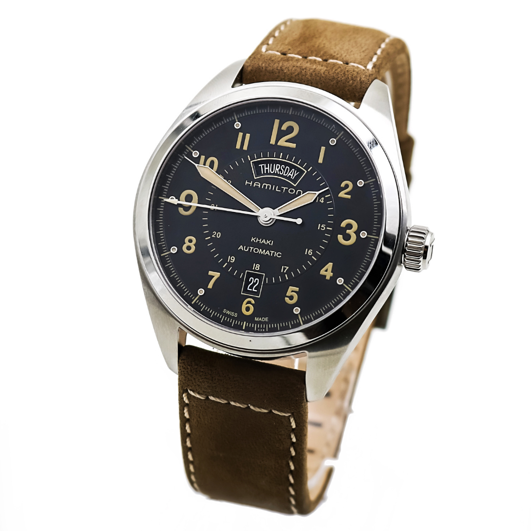  Hamilton Khaki Field Automatic Brown Calfskin Leather Mens Watch