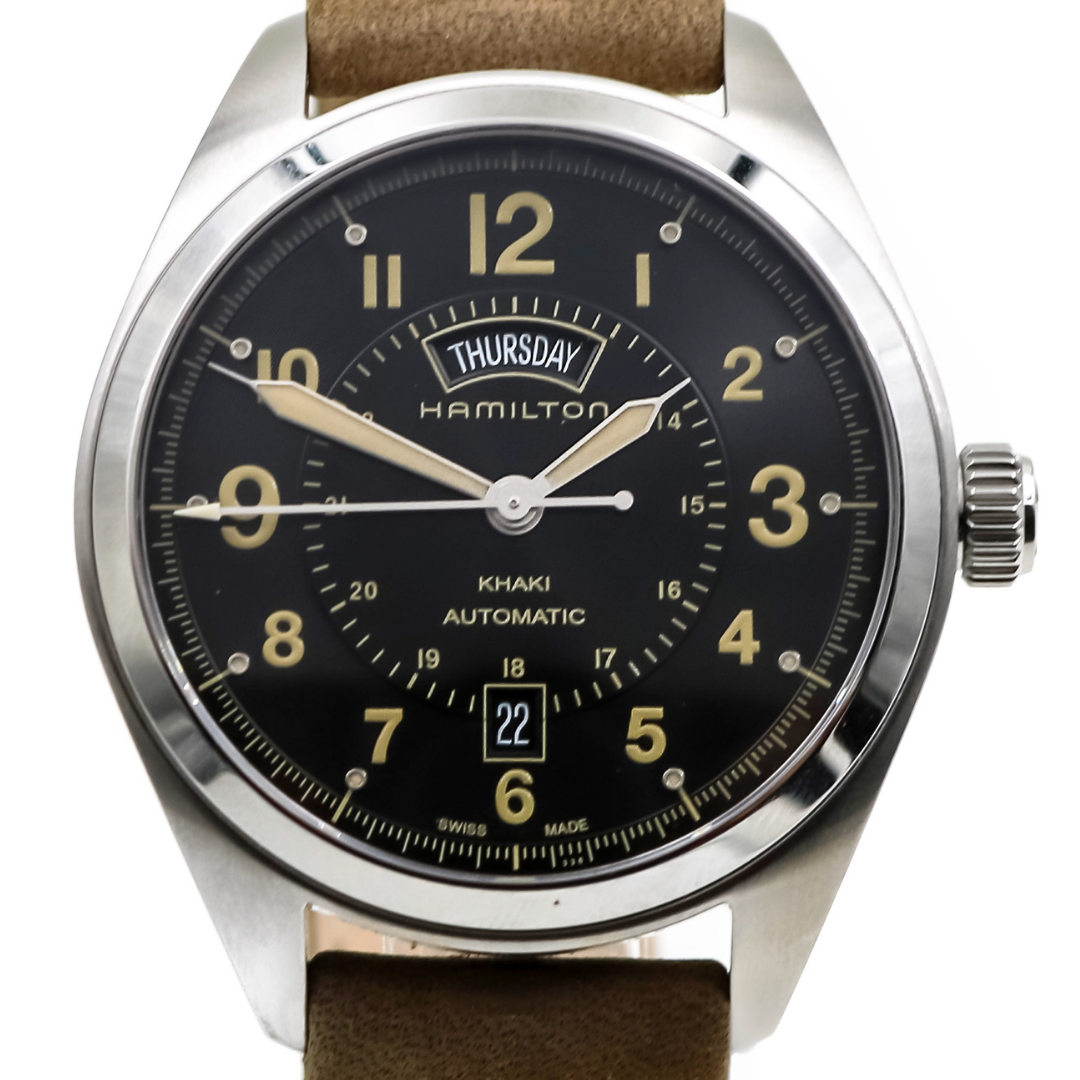  Hamilton Khaki Field Automatic Brown Calfskin Leather Mens Watch