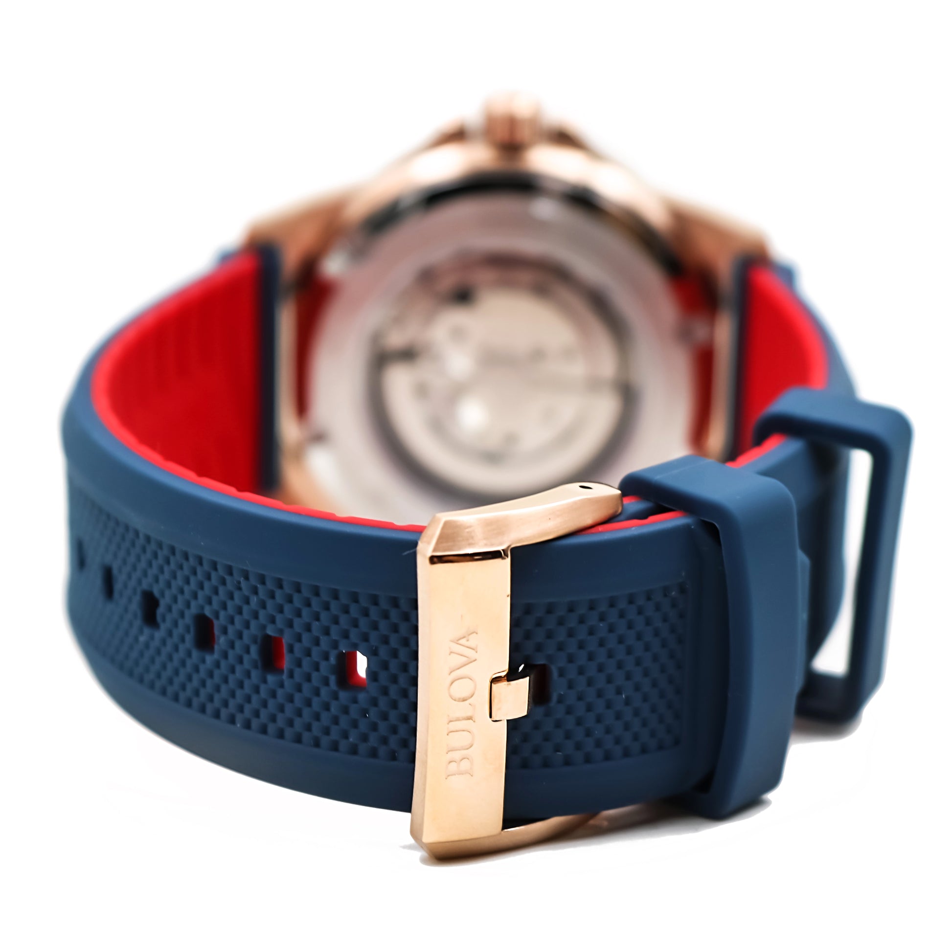 Bulova Marine Star Rose gold Blue Silicone mens sports watch