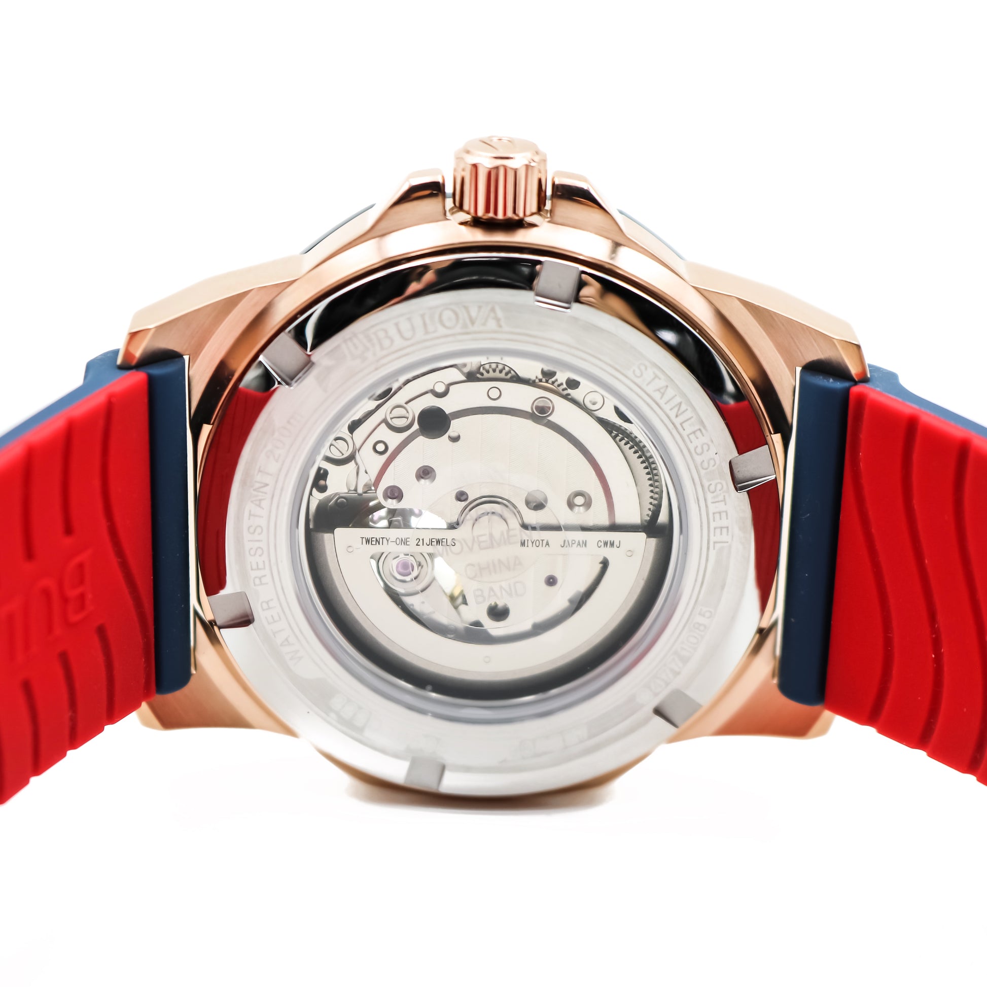 Bulova Marine Star Rose gold Blue Silicone mens sports watch