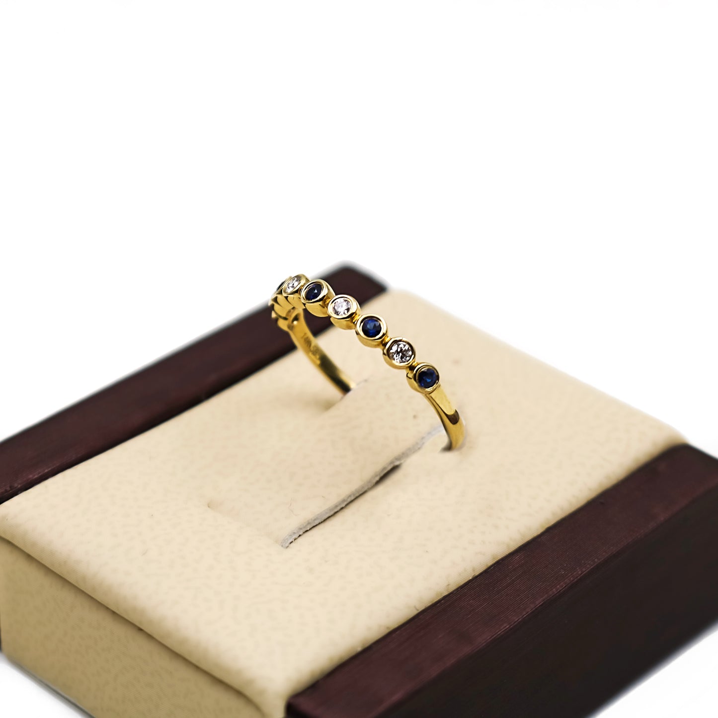 14K Gold stackable ring with Diamond and Sapphire Stones