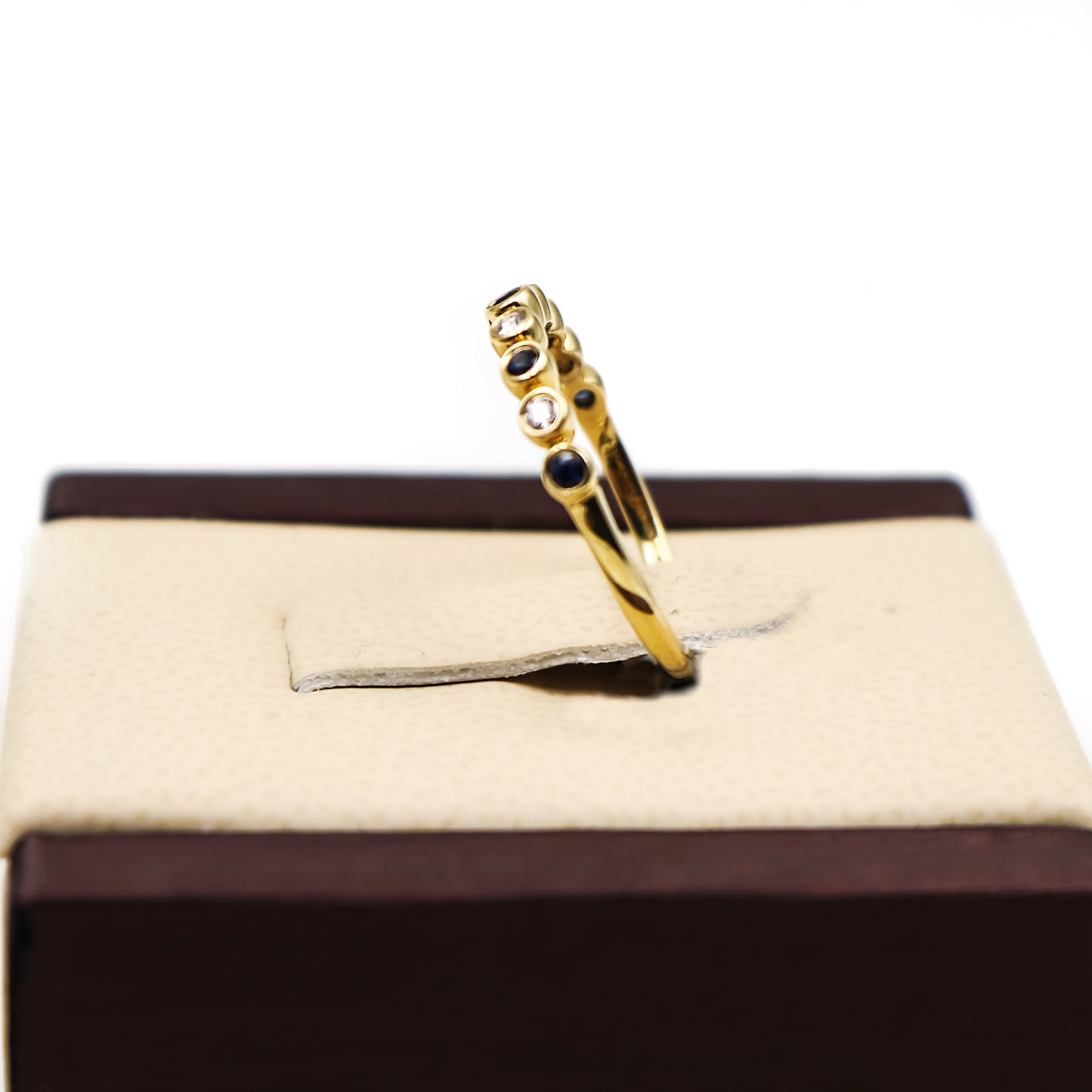 14K Gold stackable ring with Diamond and Sapphire Stones