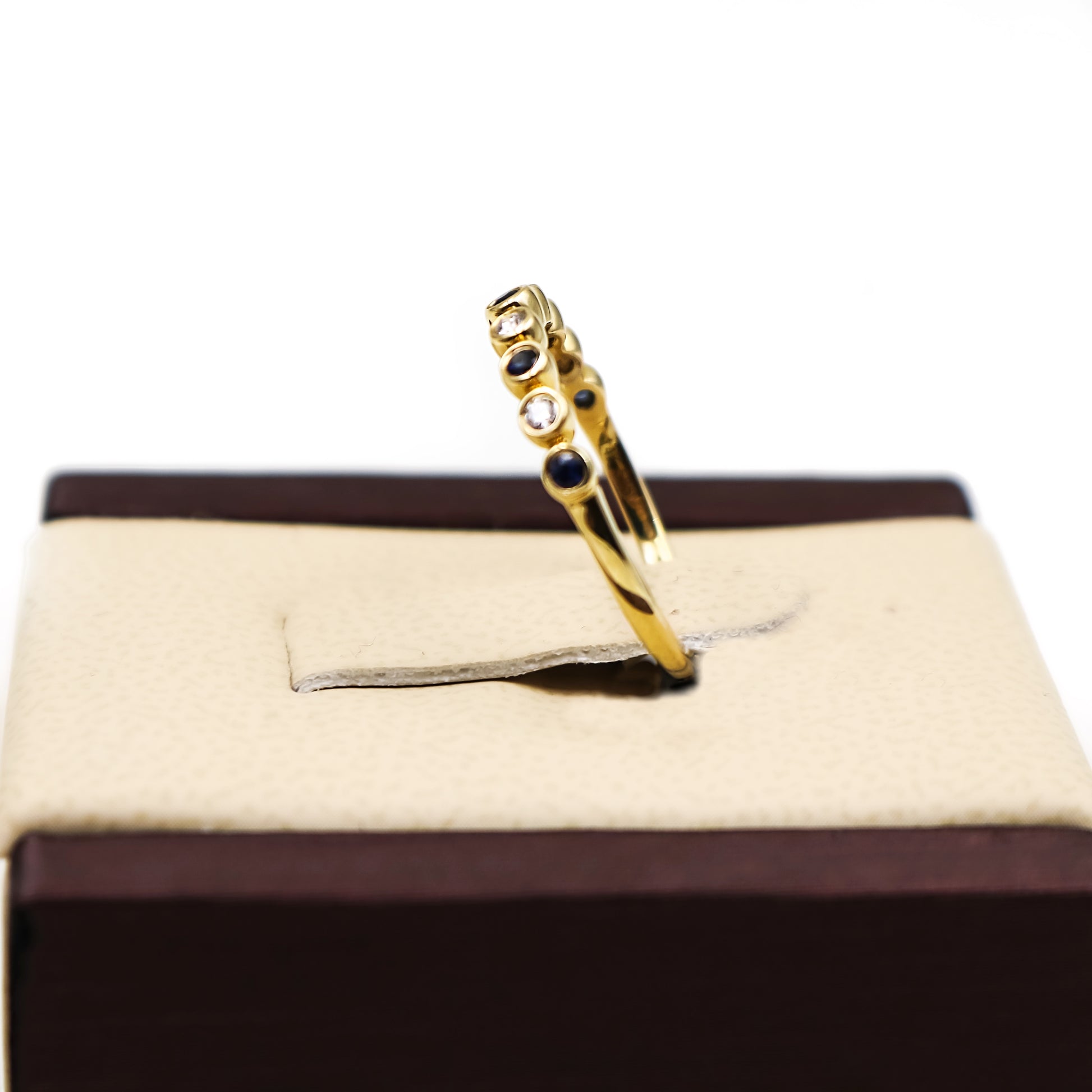 14K Gold stackable ring with Diamond and Sapphire Stones